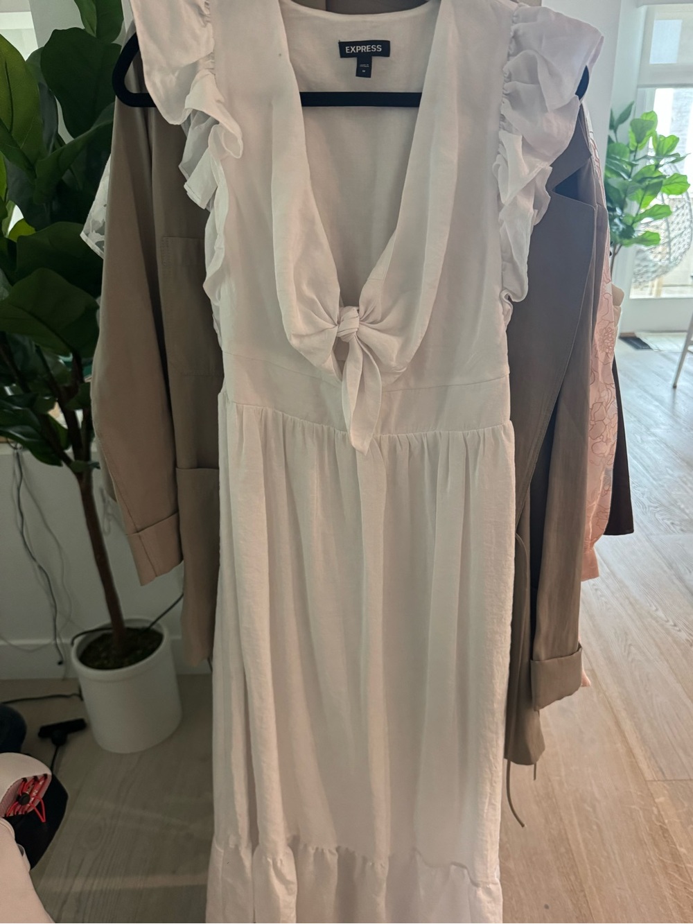 Express White Ruffle Tie-Front Maxi Dress